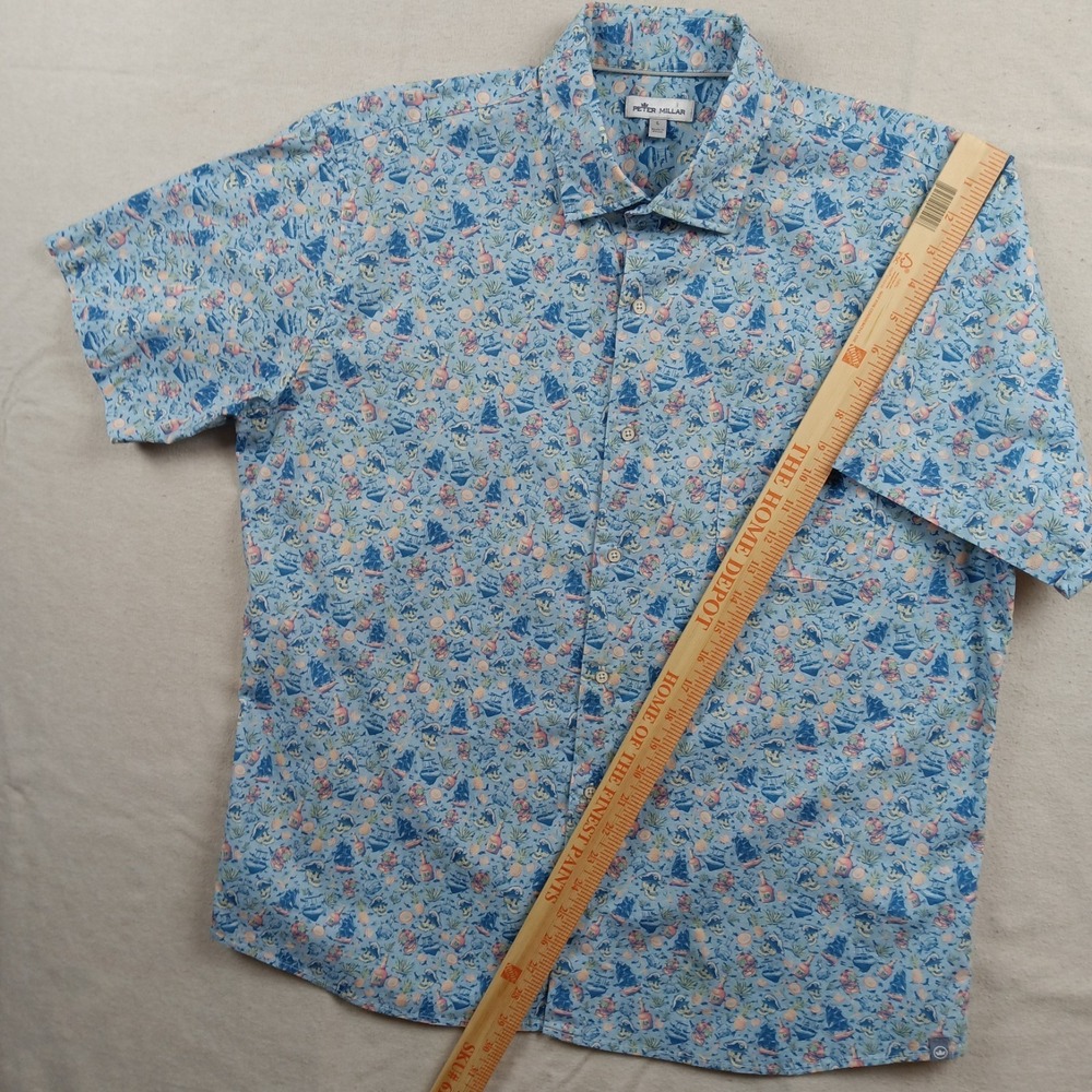 Peter Millar Mens Shipfaced Pirate All Over Print Short Sleeve Button Up Shirt L - Picture 10 of 12